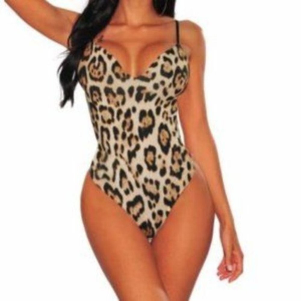 Boutique Leopard Print Sexy Open Back Body Suit Top